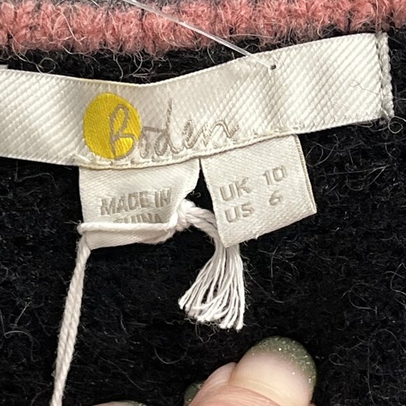 Boden Sweater Womens 6 Black Fluffy Frill Wool Blend V Neck Pullover Balloon Slv - Picture 5 of 12